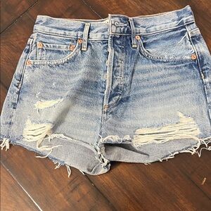 Agolde Distressed Light Blue Denim Shorts